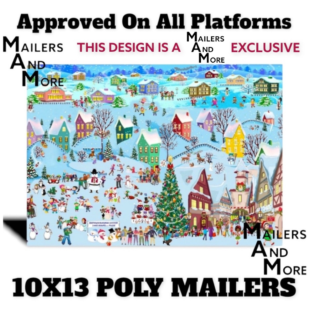25 10X13 Poly Mailers Christmas Village Snow, Town, Tree and Santa PRICE IS FIRM - Picture 7 of 9